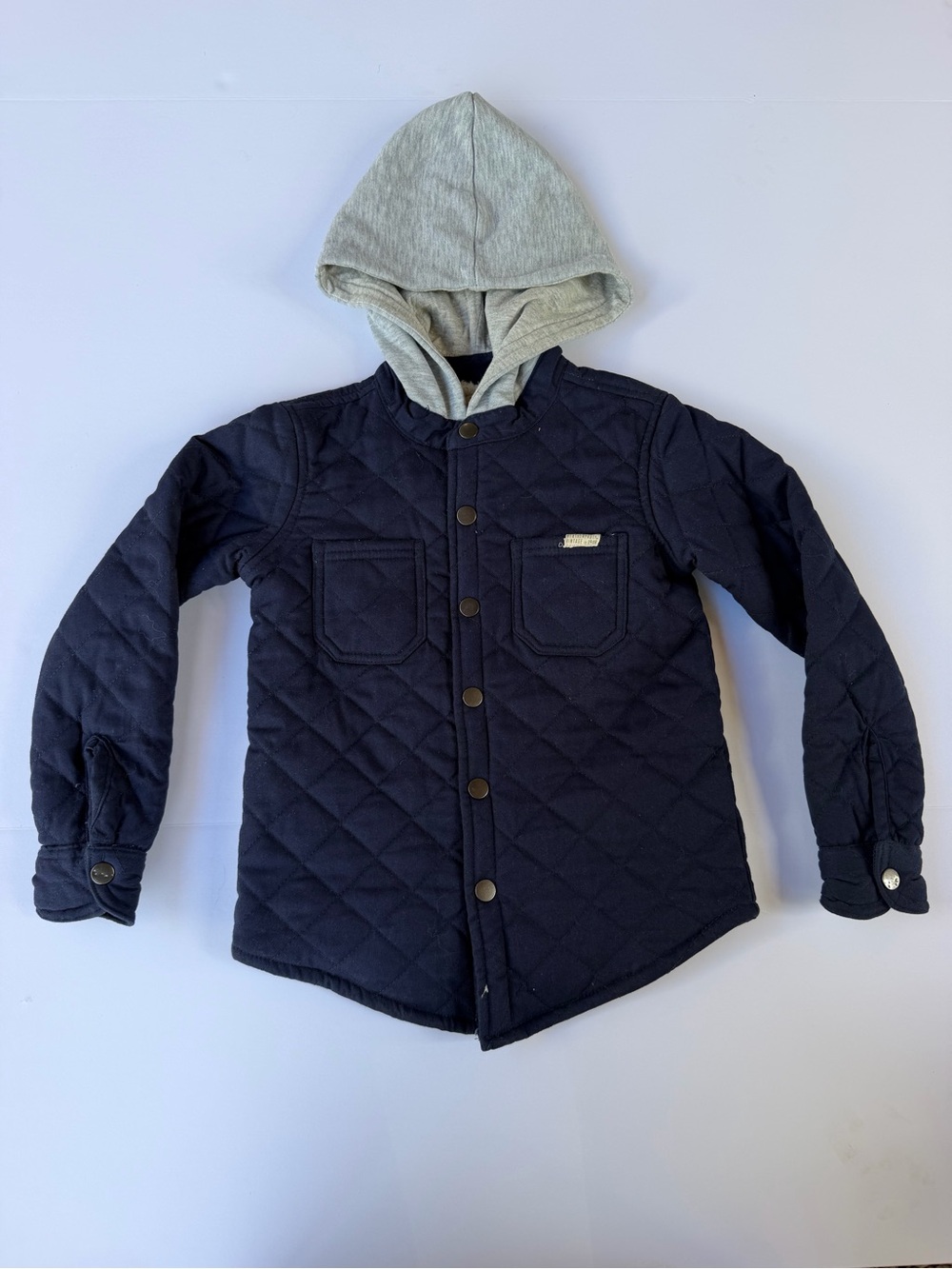 Wrangler Navy Quilted Hooded Shirt Jacket with Gray Hood - Kids